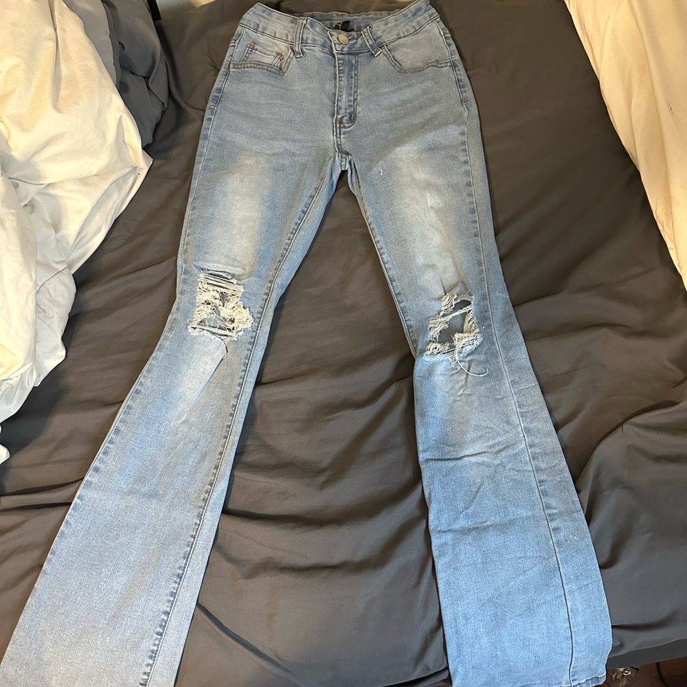 shein ripped knee flare jeans
